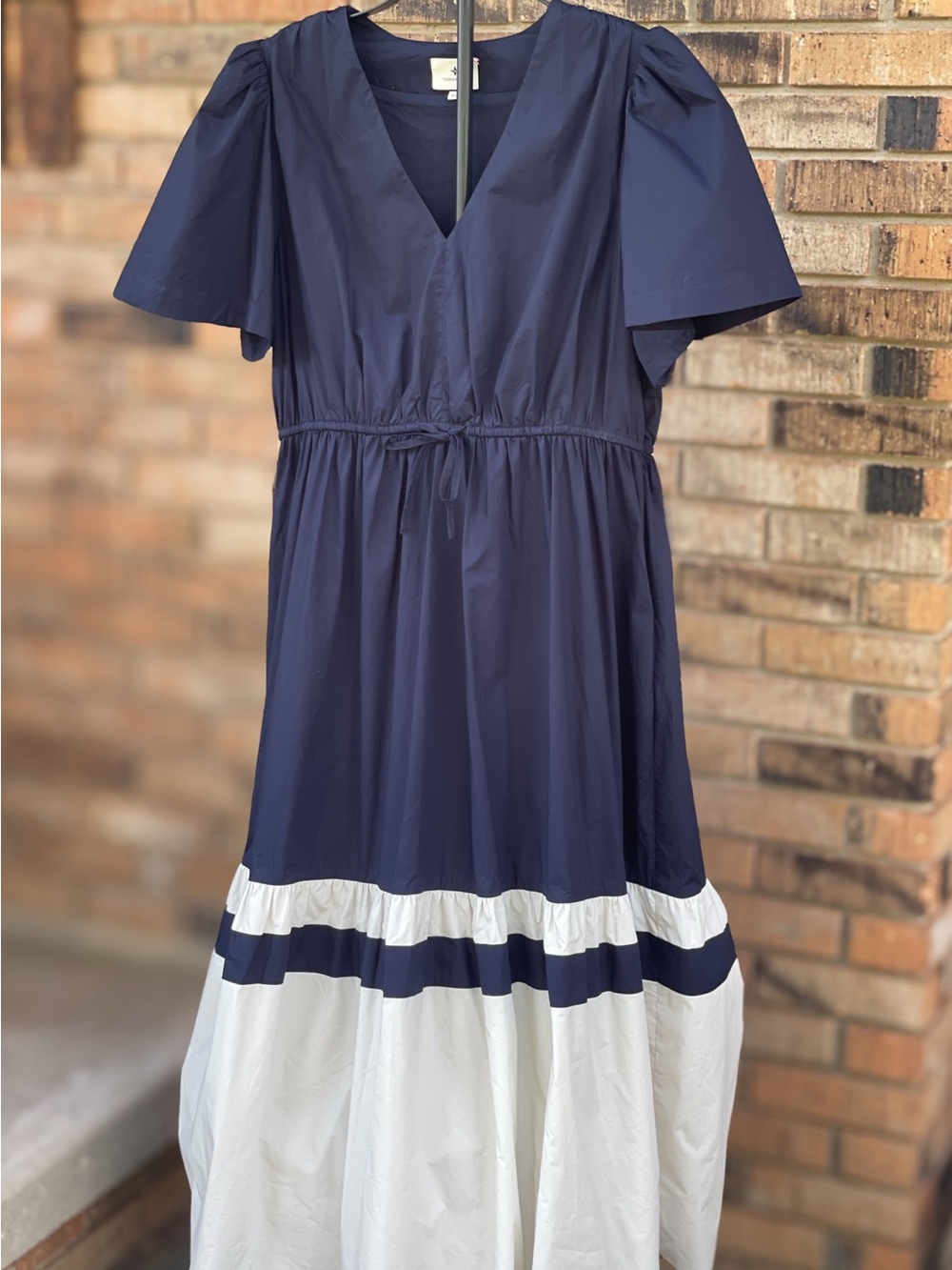 Tuckernuck Mitchell Dress XL Navy Cream Cotton Colorblock Midi